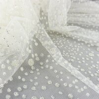 Feintüll mit glitzernden 3D Punkten, Farbe Ivory-Silber