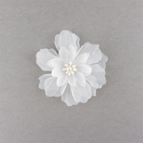Große mehrlagige Organza Blüte mit Perlen, helles Ivory