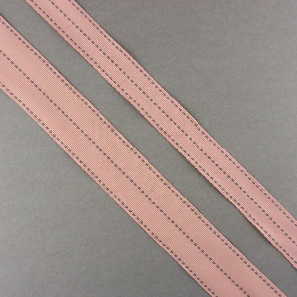 Ripsband mit mehrfacher Ziersteppung, Farbe Rosa-Grau