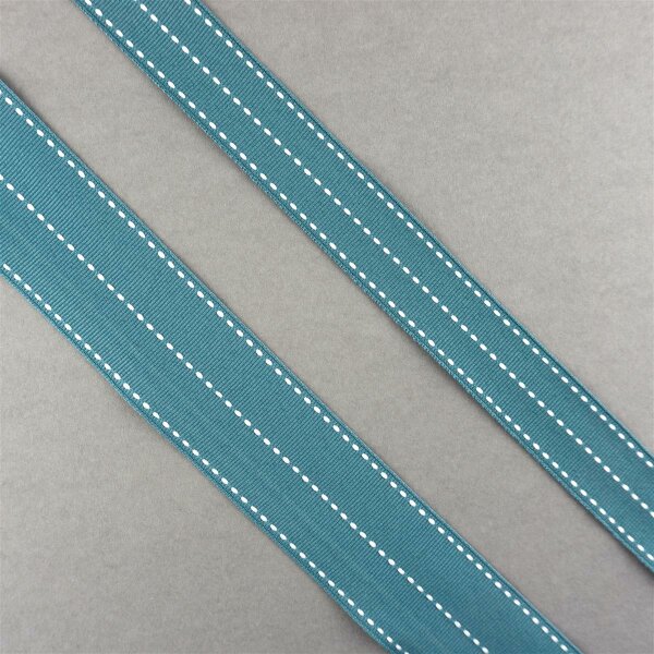 Ripsband mit mehrfacher Ziersteppung, Farbe Mittelblau-Weiss