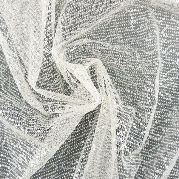 Feintüll mit glitzernden Pünktchen und Pailletten, Farbe Ivory-Silber