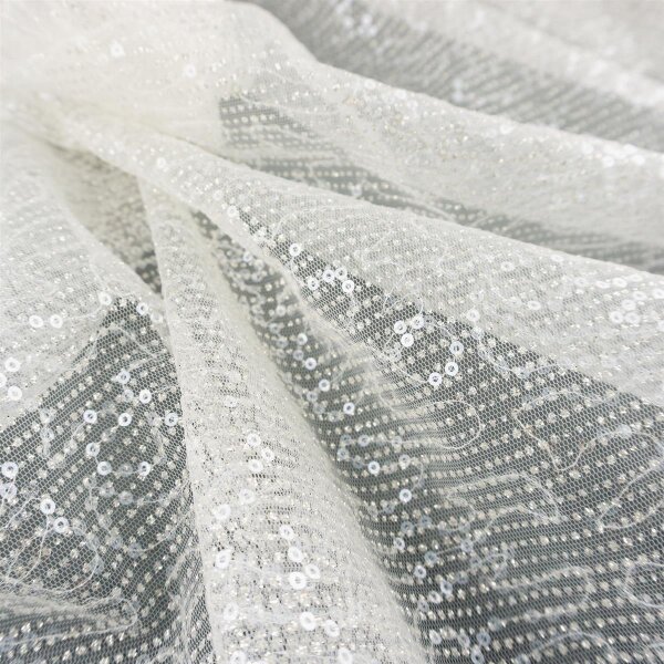 Feintüll mit glitzernden Pünktchen und Pailletten, Farbe Ivory-Silber